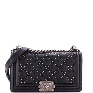 Chanel Boy Flap Bag Studded Quilted Distressed Calfskin Old Medium