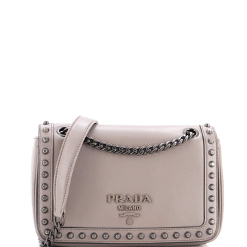 Prada Chain Flap Bag Studded Glazed Calfskin Medium