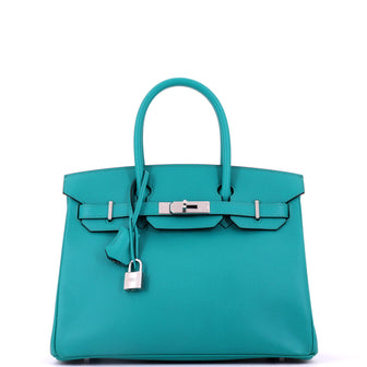 Hermes Birkin Handbag Bleu Paon Epsom with Palladium Hardware 30
