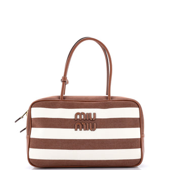 Miu Miu Beau Top Handle Bag Striped Canvas with Leather Large
