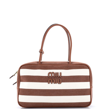 Miu Miu Beau Top Handle Bag Striped Canvas with Leather Large