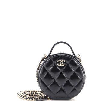 Chanel Handle with Care Round Vanity Case with Chain Quilted Lambskin Small