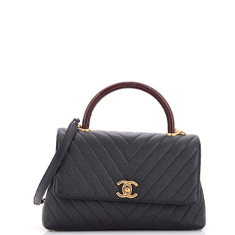 Chanel Coco Top Handle Bag Chevron Caviar with Lizard Embossed Handle Small
