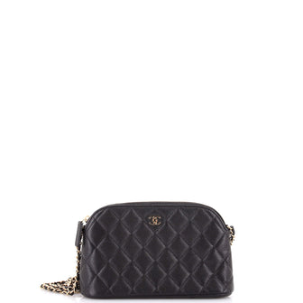 Chanel CC Dome Zip Clutch with Chain Quilted Caviar Small