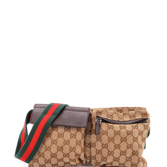 Gucci Vintage Double Belt Bag GG Canvas with Leather
