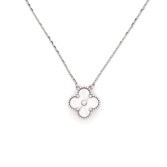 Van Cleef & Arpels Vintage Alhambra Pendant Necklace Guilloche 18K White Gold