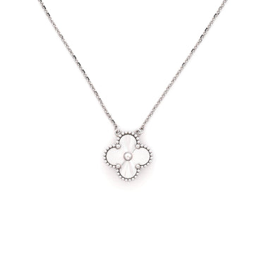 Van Cleef & Arpels Vintage Alhambra Pendant Necklace Guilloche 18K White Gold