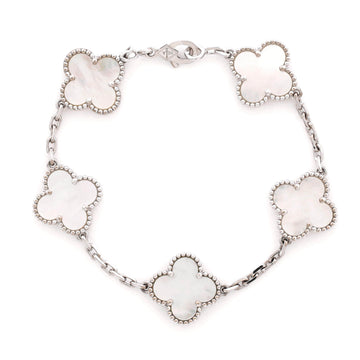 Van Cleef & Arpels Vintage Alhambra 5 Motifs Bracelet 18K White Gold and Mother of Pearl
