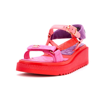 Chanel Women's CC Logo Strappy Slingback Platform Sandals Quilted Leather