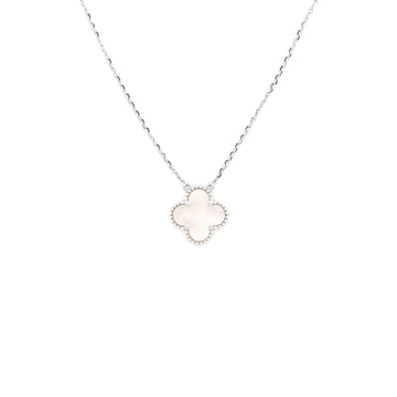 Van Cleef & Arpels Vintage Alhambra Pendant Necklace 18K White Gold and Mother of Pearl