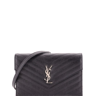 Saint Laurent Classic Monogram Wallet on Chain Matelasse Chevron Leather Small