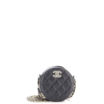 Chanel CC Crystal Round Clutch with Chain Quilted Caviar