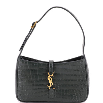 Saint Laurent Le 5 a 7 Hobo Crocodile Embossed Leather Small