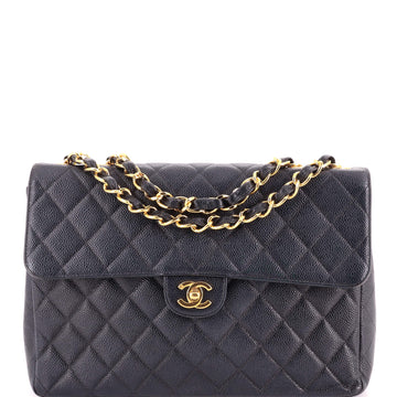 Chanel Vintage Square Classic Single Flap Bag Quilted Caviar Jumbo