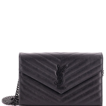 Saint Laurent Classic Monogram Wallet on Chain Matelasse Chevron Leather Medium
