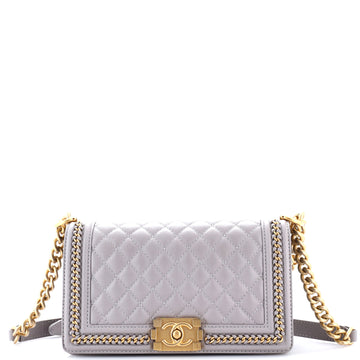 Chanel Boy Flap Bag Quilted Caviar with Whipstitch Chain Detail Old Medium