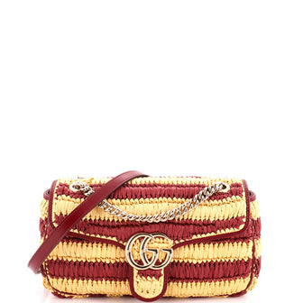 Gucci GG Marmont Flap Bag Woven Raffia Small