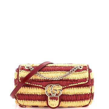 Gucci GG Marmont Flap Bag Woven Raffia Small