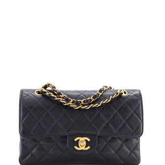 Chanel Vintage Classic Double Flap Bag Quilted Caviar Small
