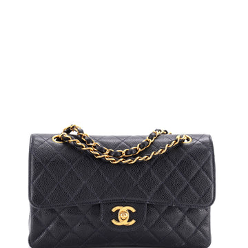 Chanel Vintage Classic Double Flap Bag Quilted Caviar Small