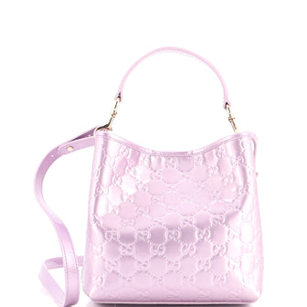 Gucci Emblem Bucket Bag GG Embossed Patent Small