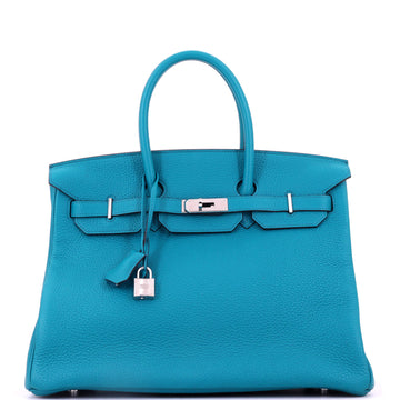 Hermes Birkin Handbag Bleu Izmir Clemence with Palladium Hardware 35
