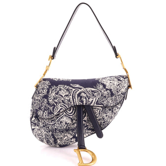 Christian Dior Toile De Jouy Saddle Bag Embroidered Canvas Medium