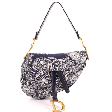 Christian Dior Toile De Jouy Saddle Bag Embroidered Canvas Medium