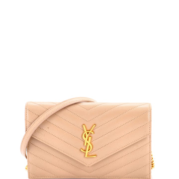 Saint Laurent Classic Monogram Wallet on Chain Matelasse Chevron Leather Small