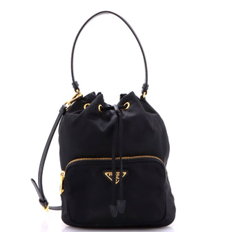 Prada Duet Drawstring Bucket Bag Tessuto Small