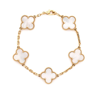 Van Cleef & Arpels Vintage Alhambra 5 Motifs Bracelet 18K Yellow Gold and Mother of Pearl