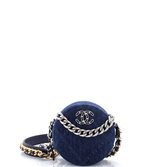 Chanel 19 Round Clutch with Chain Quilted Denim
