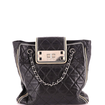 Chanel North South Mademoiselle Lock Tote Quilted Calfskin Small
