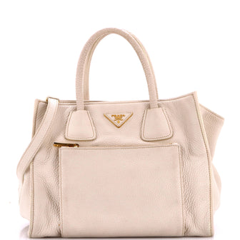 Prada Front Pocket Wing Convertible Tote Vitello Daino