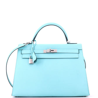 Hermes Kelly Handbag Bleu Atoll Epsom with Palladium Hardware 35