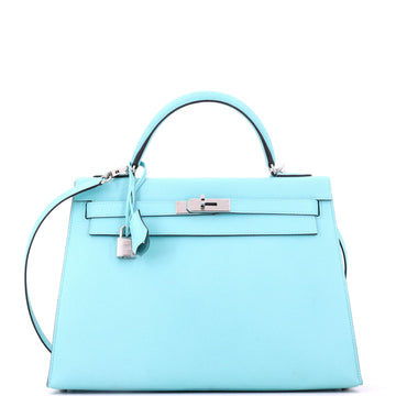 Hermes Kelly Handbag Bleu Atoll Epsom with Palladium Hardware 35
