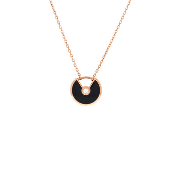 Cartier Amulette de Cartier Pendant Necklace 18K Rose Gold with Onyx and Diamond XS