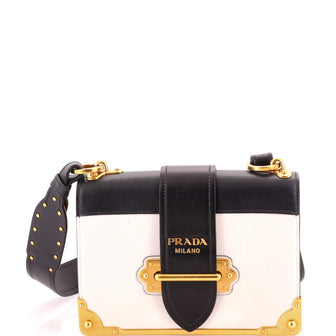 Prada Cahier Crossbody Bag Leather and Saffiano Leather Small