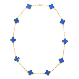 Van Cleef & Arpels Vintage Alhambra 10 Motifs Necklace 18K Yellow Gold and Agate