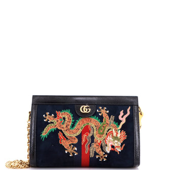 Gucci Ophidia Chain Shoulder Bag Embroidered Suede Small