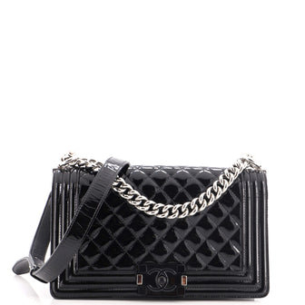 Chanel Boy Flap Bag Quilted Plexiglass Patent Old Medium