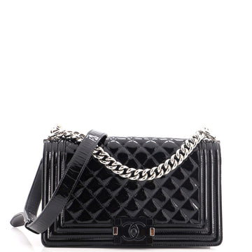 Chanel Boy Flap Bag Quilted Plexiglass Patent Old Medium