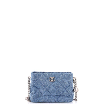 Chanel Sweet Heart Chain Crossbody Bag Quilted Camellia Denim Mini