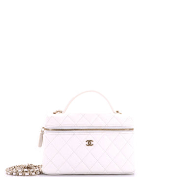 Chanel Classic Top Handle Slim Vanity Case with Chain Quilted Caviar Small