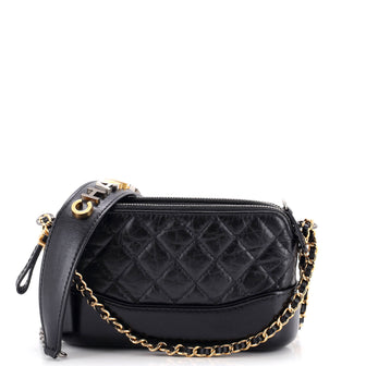 Chanel Gabrielle Logo Handle Double Zip Clutch with Chain Quilted Aged Calfskin