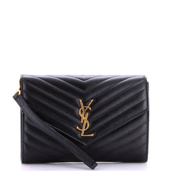 Saint Laurent Classic Monogram Envelope Wristlet Clutch Matelasse Chevron Leather