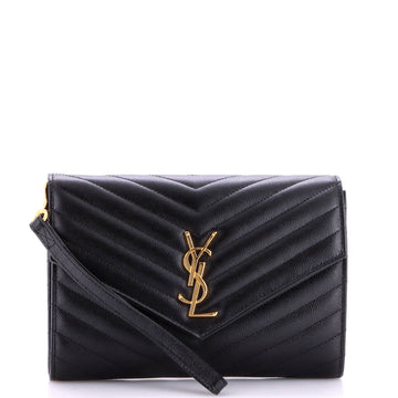 Saint Laurent Classic Monogram Envelope Wristlet Clutch Matelasse Chevron Leather