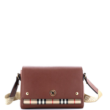 Burberry Note Crossbody Bag Leather with Vintage Check Canvas Medium