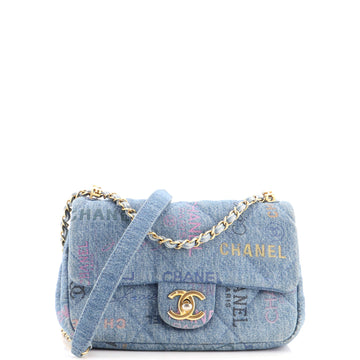 Chanel Denim Mood Flap Bag Logo Printed Quilted Denim Small