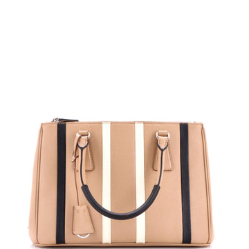 Prada Double Zip Lux Tote Striped Saffiano Leather Small